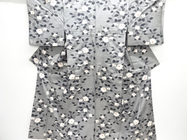 JAPANESE KIMONO / TSUMUGI / WOVEN CAMELLIA